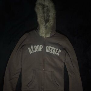 Aeropostale Chocolate Brown Hoodie with Faux Fur Hood